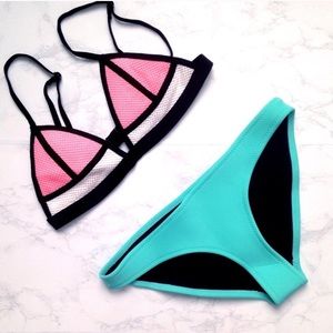 Neon Pink and blue Bikini Swimsuit Set Size Small